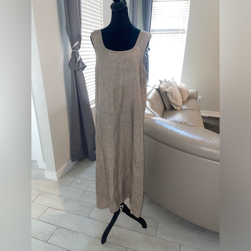 Shack Incorporated inc 100% linen sleeveless Peasant Midi Lagenlook Dress - SM